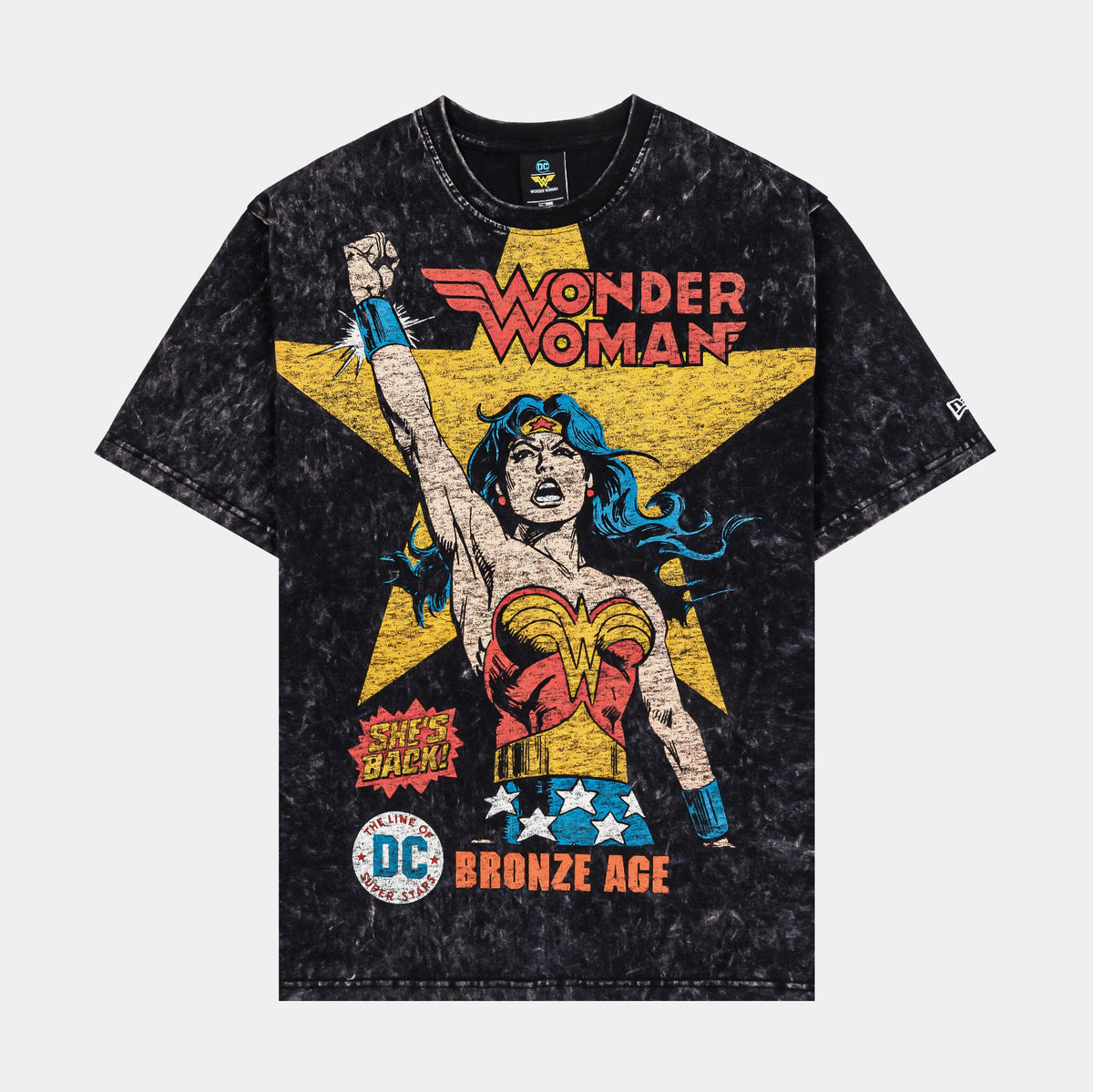 Exclusive Wonder Woman DC Bronze Age Mens Short Sleeve Shirt (Black/Yellow) — S — Front View