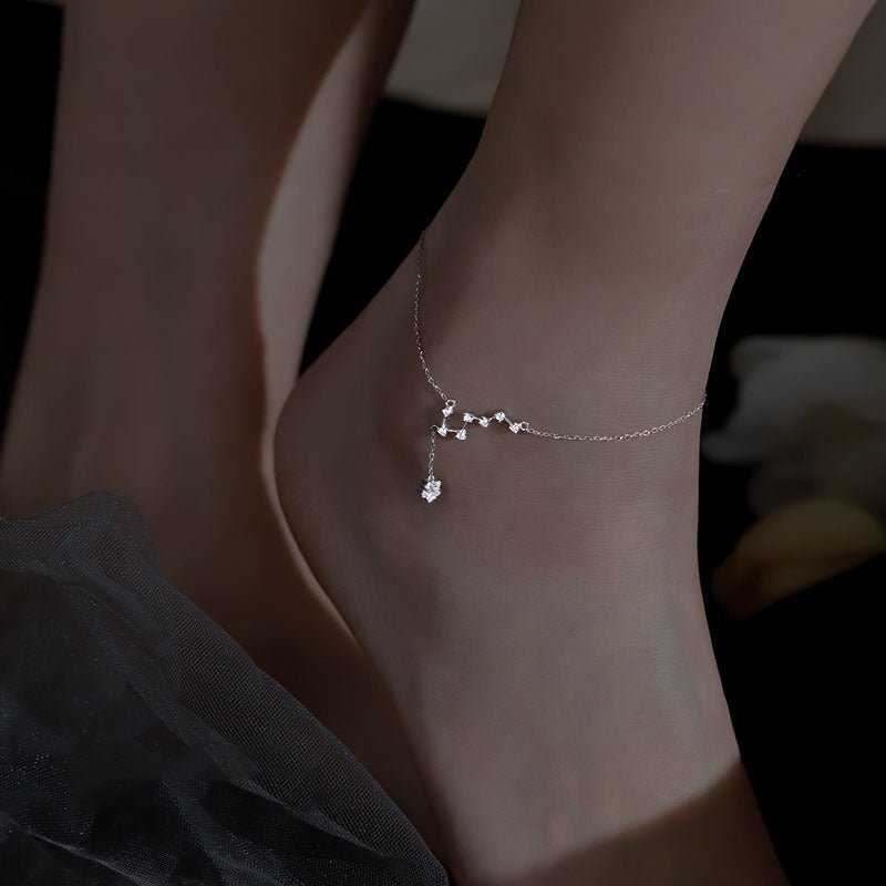Exclusive 925 Sterling Silver Big Dipper Anklet — White Gold Color — Size 925 Silver — Top View