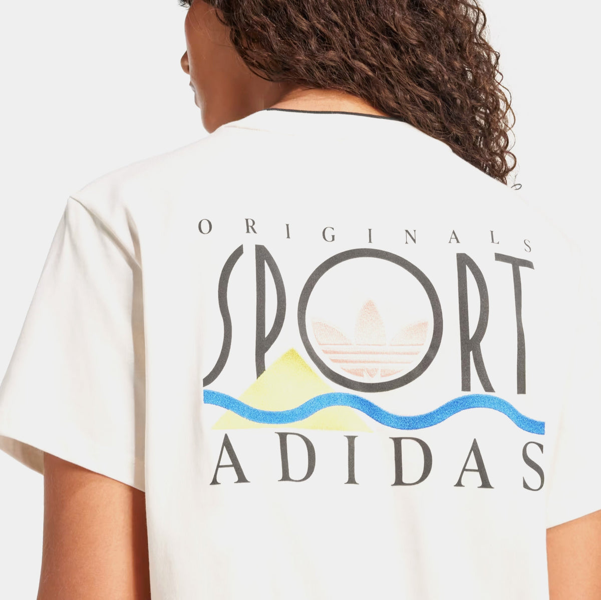 Exclusive Graphic Sports 3 Stripes Womens Short Sleeve Shirt (Cloud White) — XS — Top View