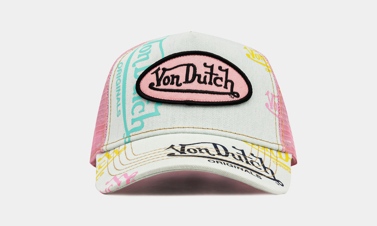 Exclusive Originals Tagged Trucker Mens Hat (White/Pink) — OS — Front View