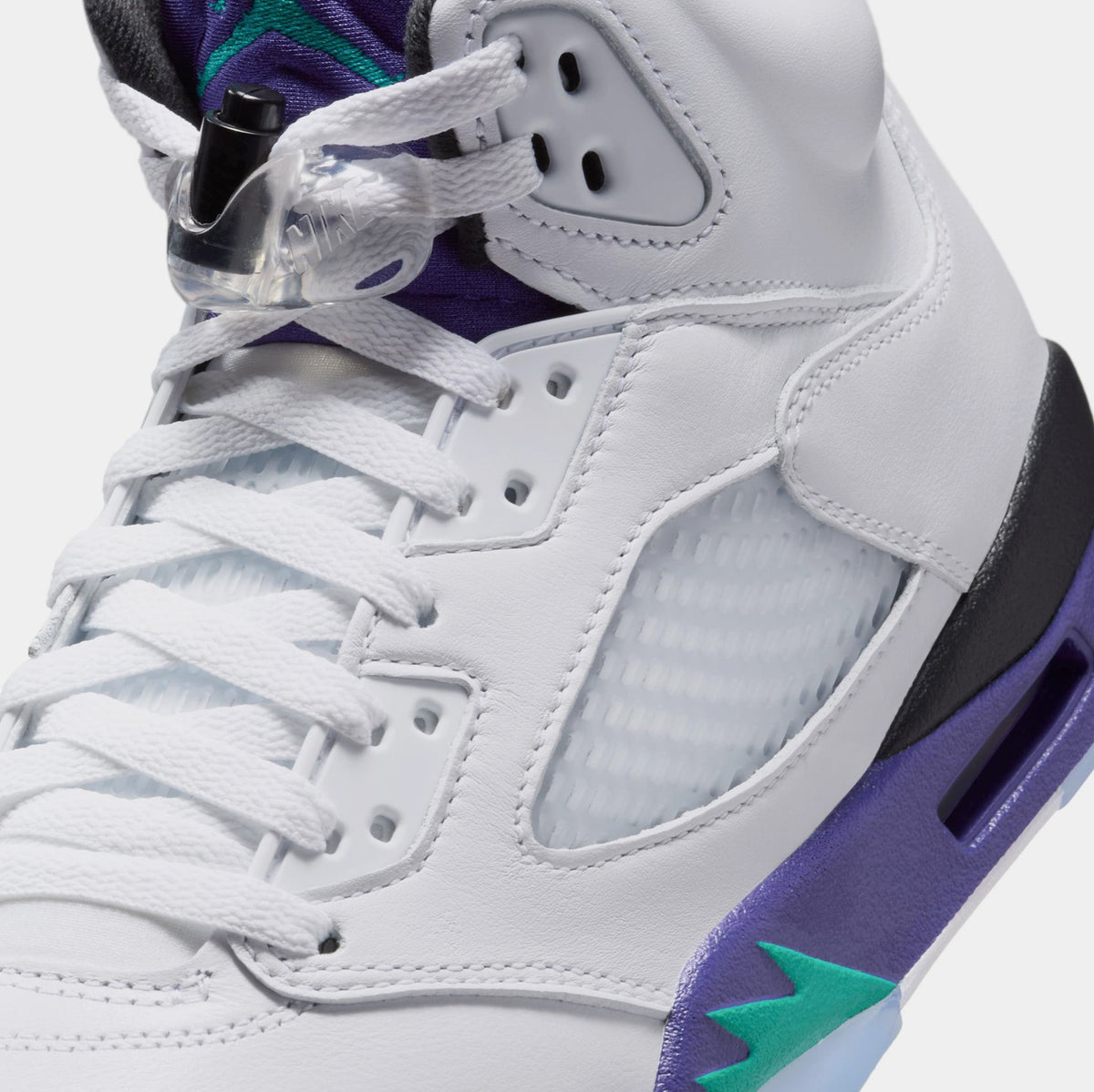 Exclusive Air Jordan 5 Retro Grape Mens Lifestyle Shoes (White/New Emerald/Grape Ice/Black) — 7 — Detail View