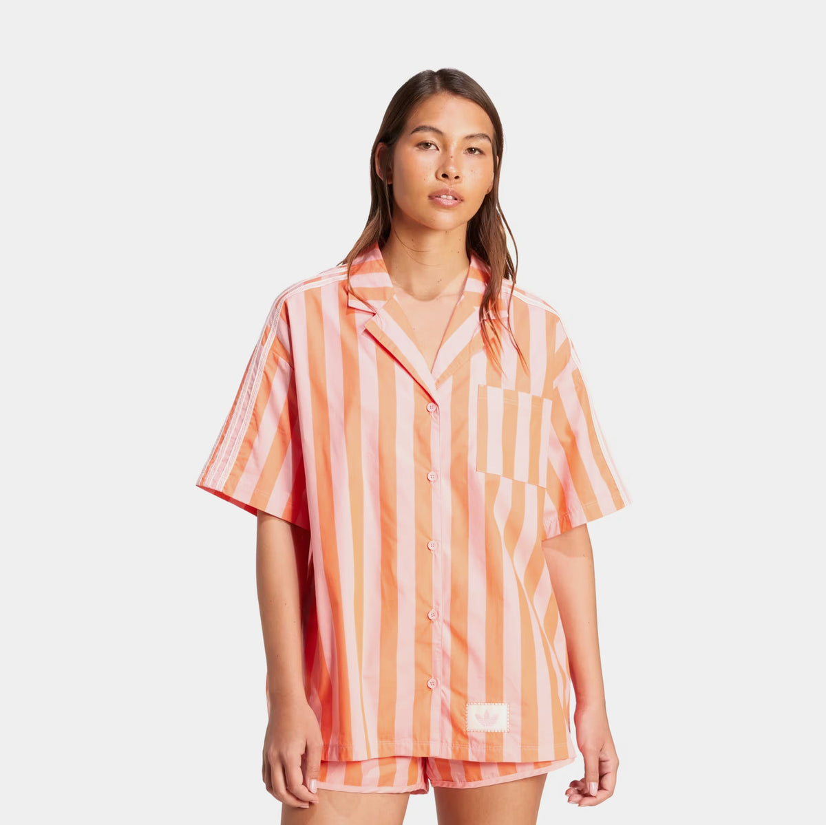 Exclusive Summer Glow Resort Womens Short Sleeve Shirt (Pink/Orange) — XS — Front View