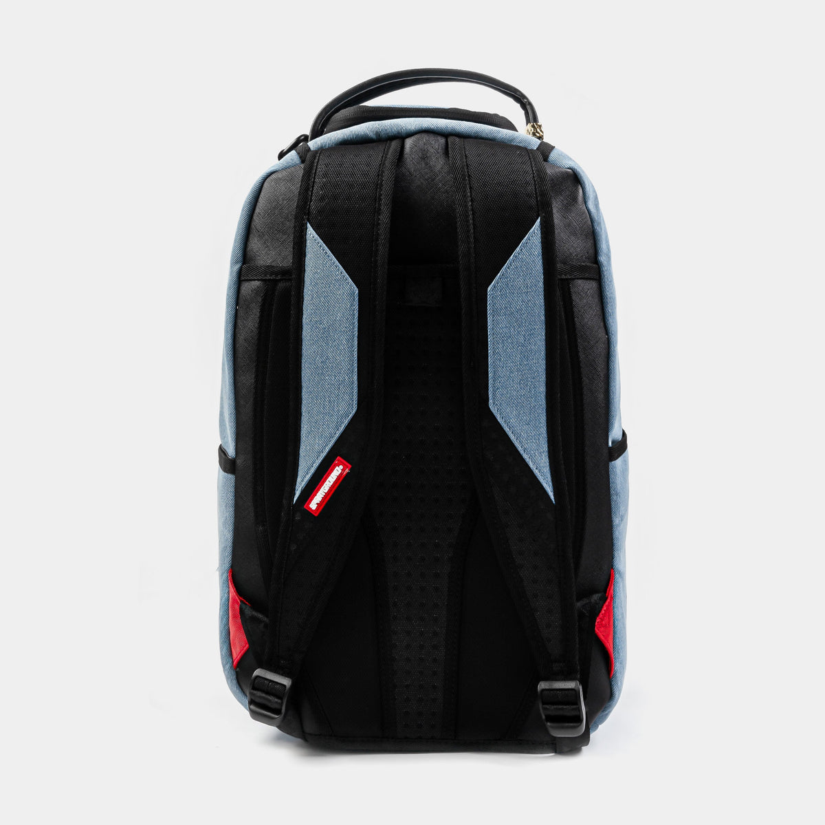 Exclusive Denim Shark Bite Mens Backpack (Blue/Brown) — OS — Side View