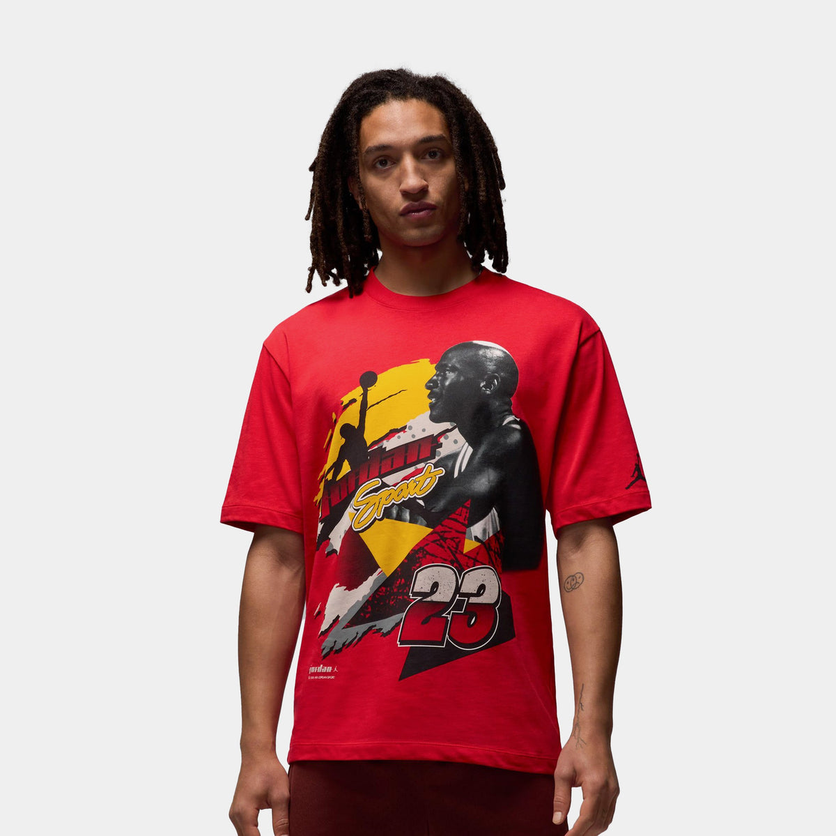 Exclusive Statement 1985 Motorsport Mens Short Sleeve Shirt (Fire Red/Black) — S — Front View