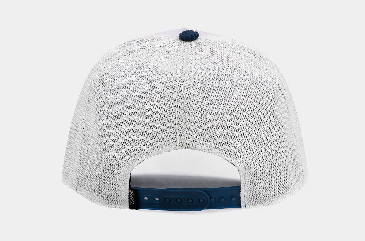 Exclusive Flow Trucker Mens Hat (Navy/White) — OS — Back View