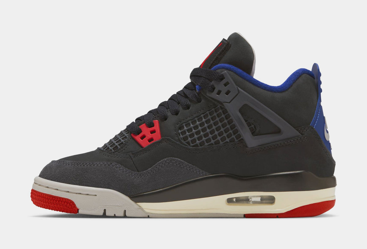 Exclusive Air Jordan 4 Retro Rare Air Grade School Lifestyle Shoes (Black/Fire Red/Deep Royal Blue/Dark Smoke Grey/Tech Grey) — 3.5Y — Back View