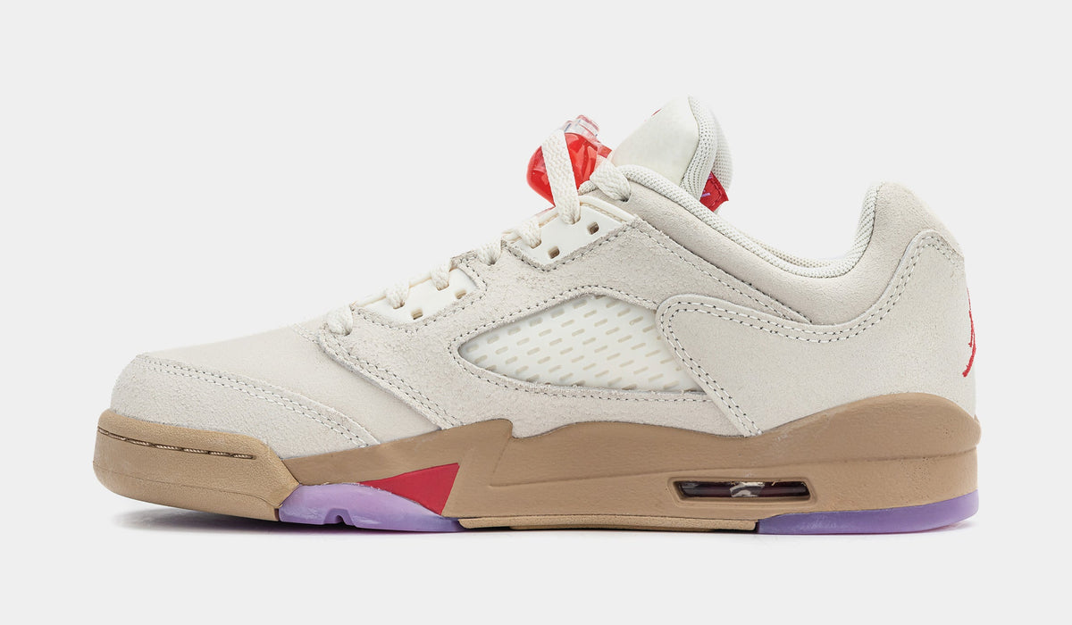 Exclusive Air Jordan 5 Retro Low Grade School Lifestyle Shoes (Pale Ivory/Fusion Red/Desert) — 3.5Y — Back View