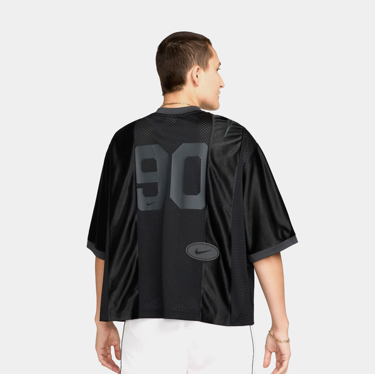 Exclusive NSW Oversized Graphic Womens Jersey (Black/Anthracite) — XS — Side View