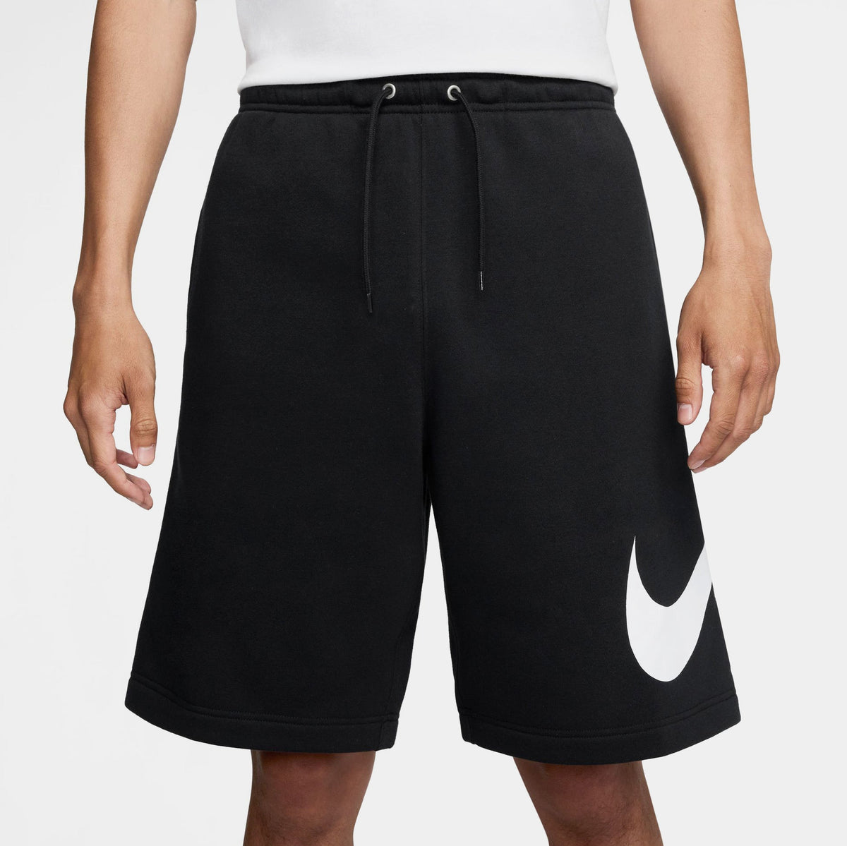 Exclusive Club Fleece Swoosh Graphic Mens Shorts (Black/Black/White) — S — Front View