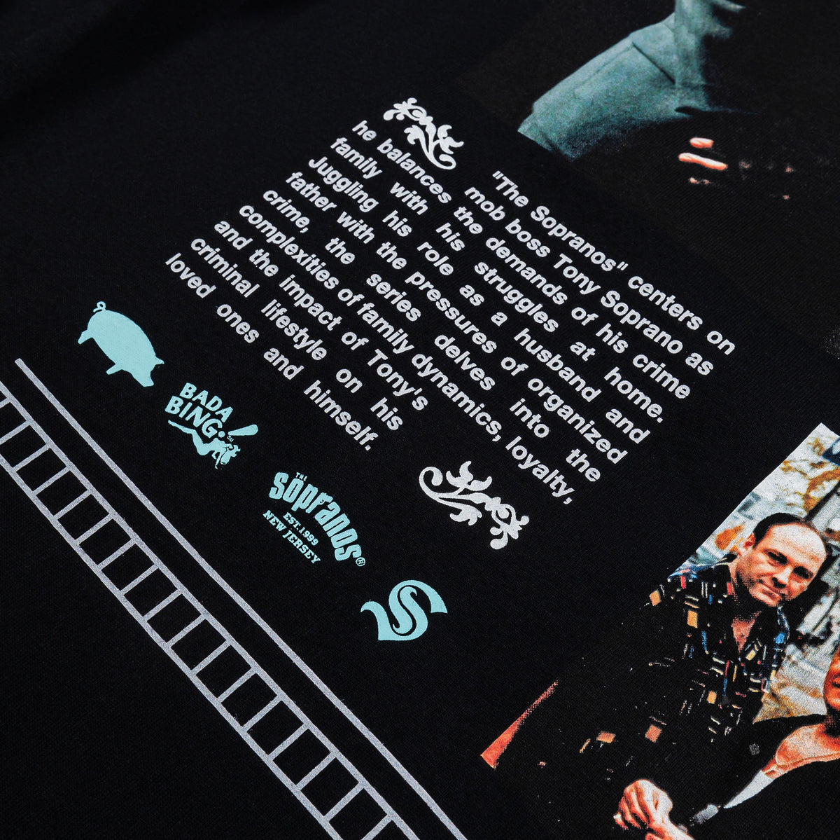 Exclusive SP x Sopranos Family Business Mens Short Sleeve Shirt (Black/Blue) — S — Top View