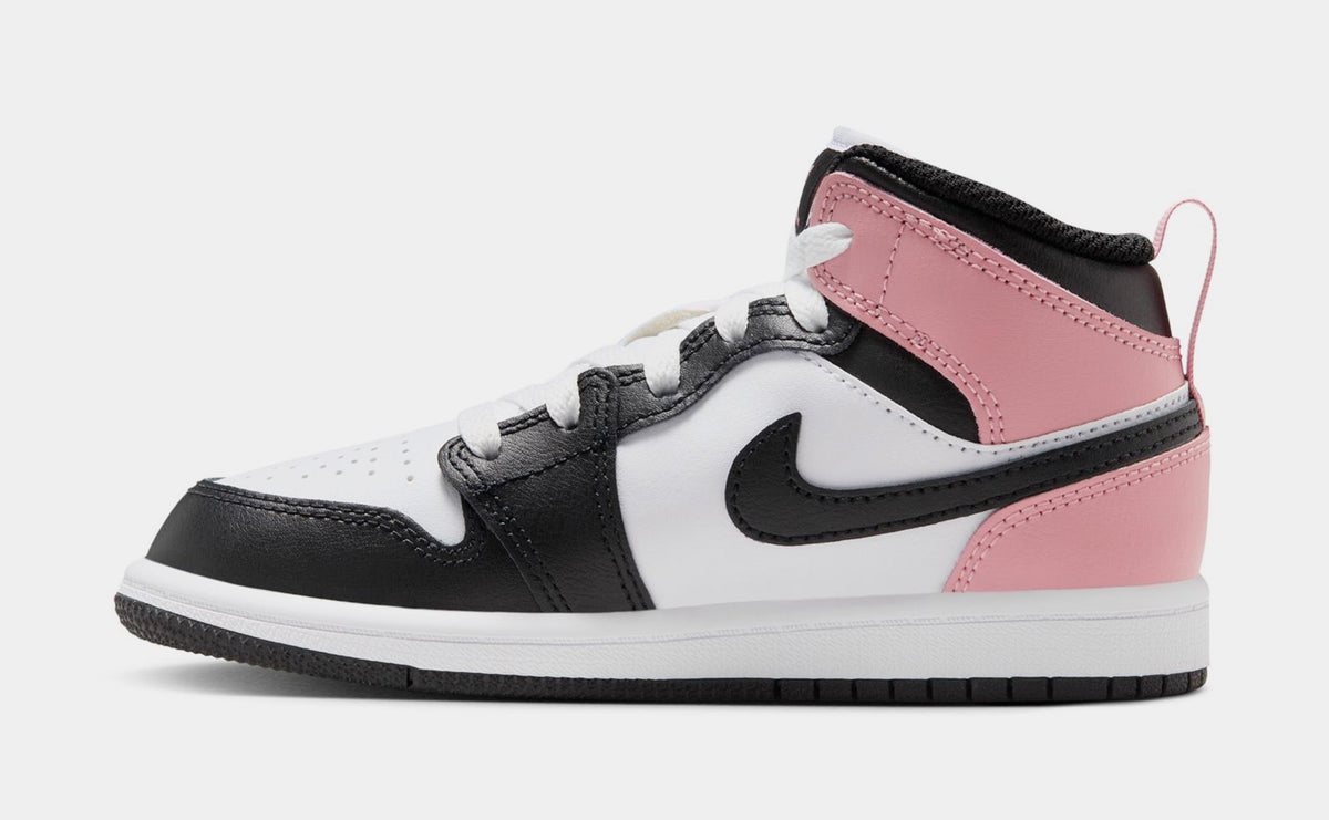 Exclusive Air Jordan 1 Mid Preschool Lifestyle Shoes (White/Black/Rust Pink) — 10.5C — Back View