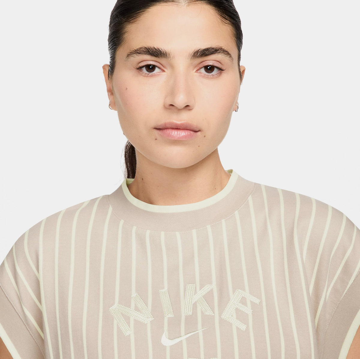 Exclusive NSW Collection Loose Knit Tank Womens Short Sleeve (Light Orewood Brown/Sail/Barely Volt/White) — XS — Back View