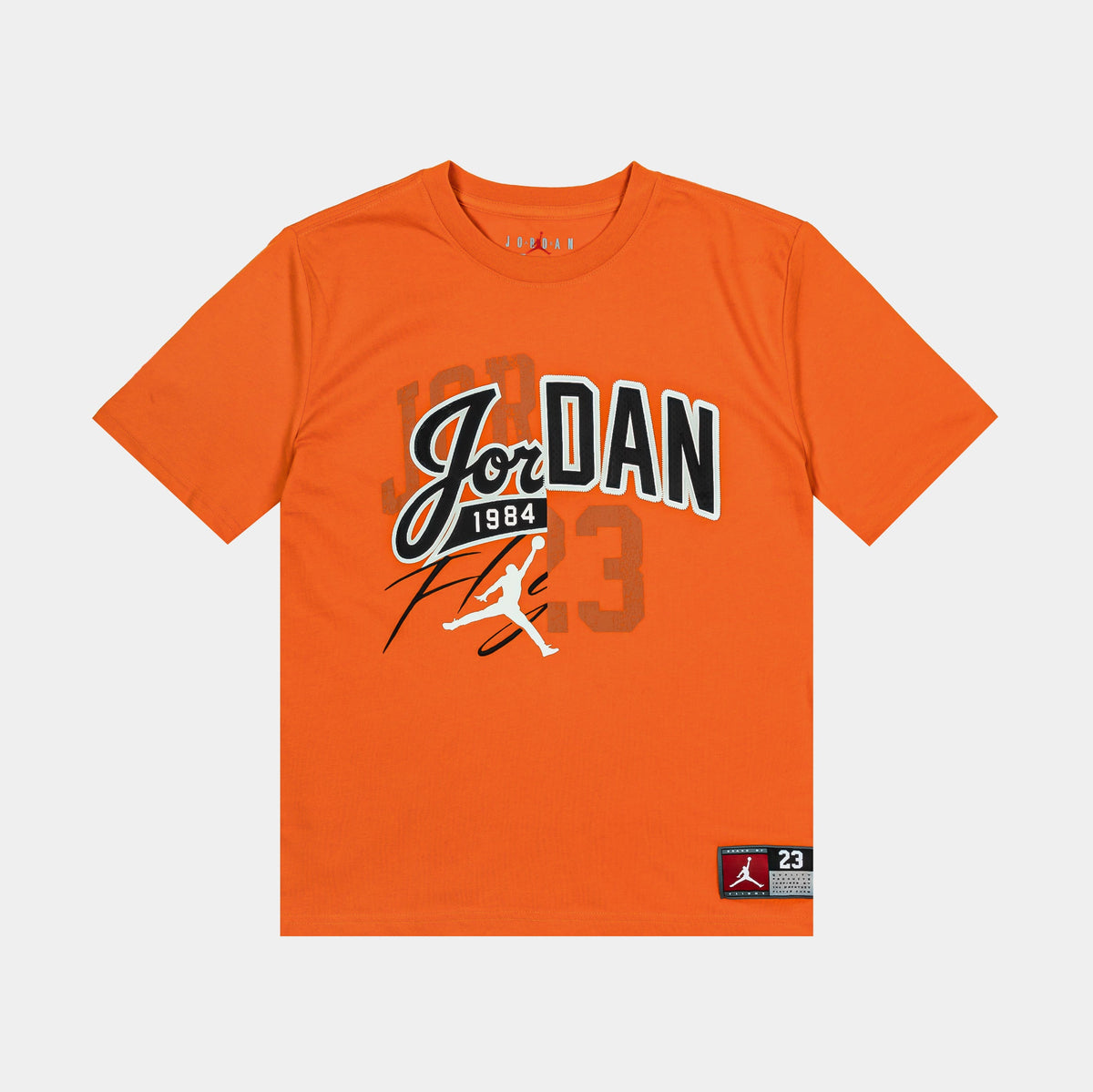 Exclusive Air Jordan 4 Retro Engineeed Grade School Short Sleeve Shirt (Orange) — S — Front View