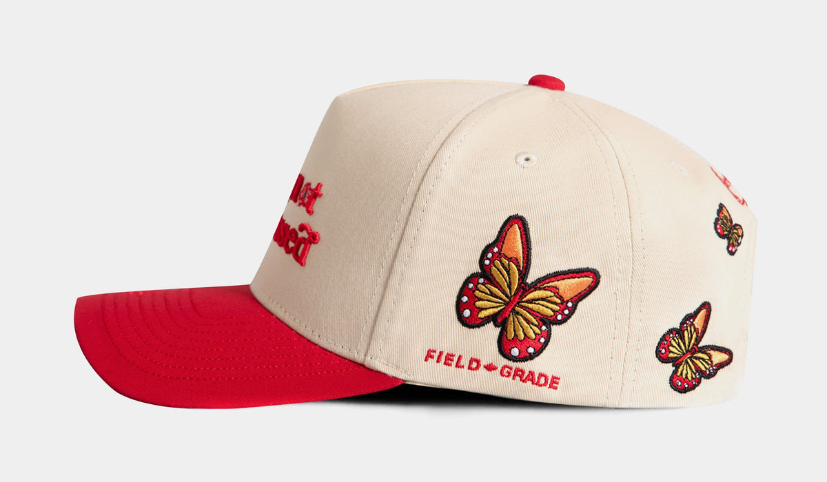 Exclusive Sorry Not Impressed Snapback Mens Hat (Beige/Red) — OS — Back View