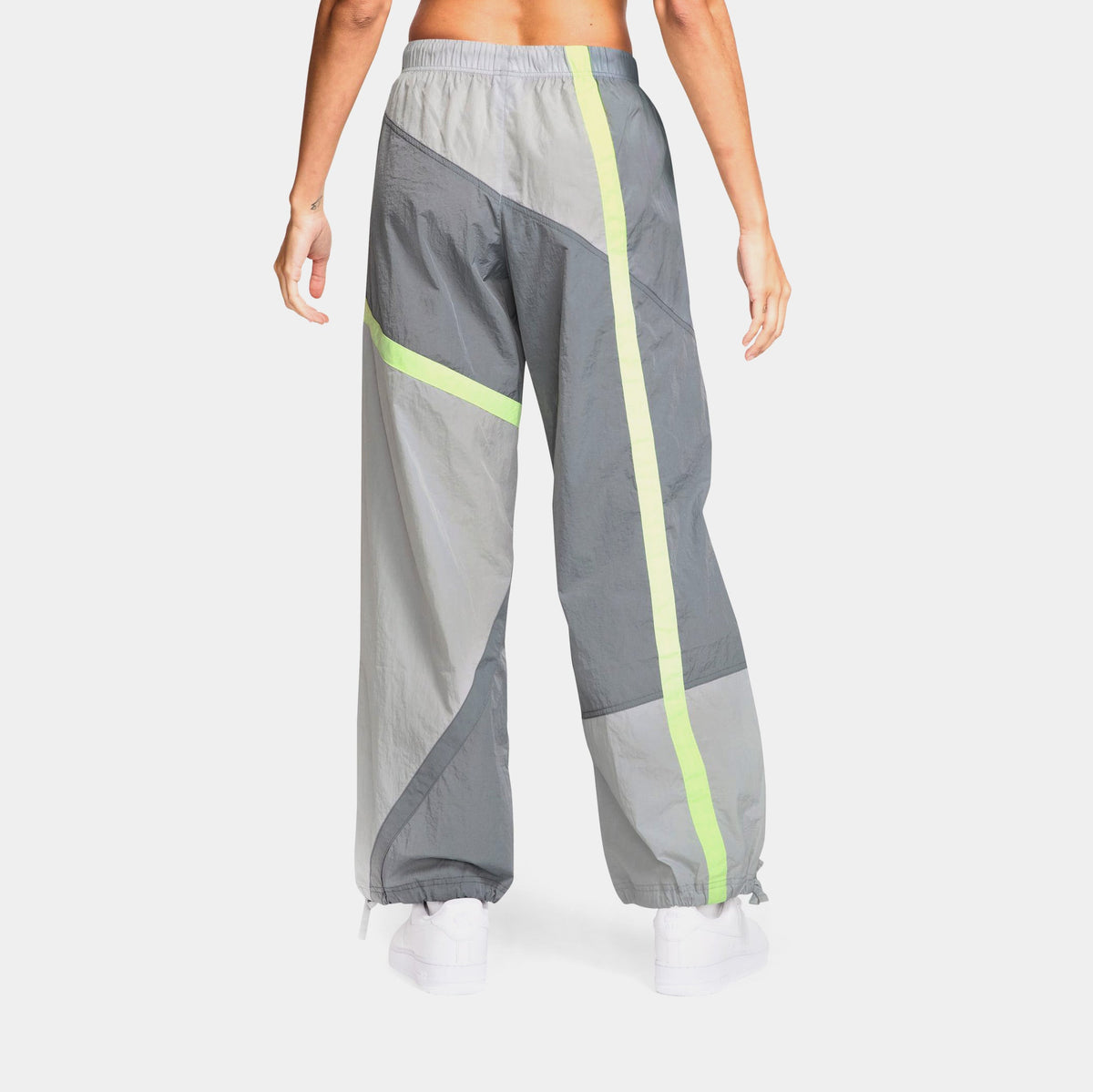 Exclusive Mid Rise Loose Woven Open Hem Womens Pants (Smoke Grey/Light Smoke Grey/Light Liquid Lime/Light Smoke Grey) — XS — Side View