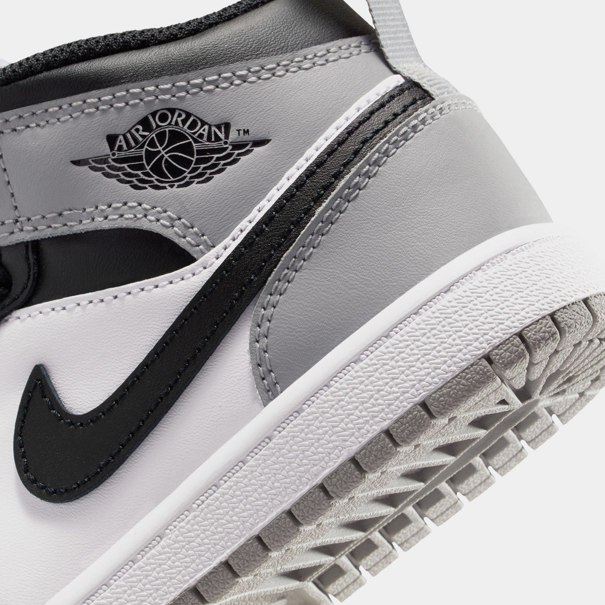 Exclusive Air Jordan 1 Mid Preschool Lifestyle Shoes (White/Light Smoke Grey/Black) — 10.5C — Lifestyle View