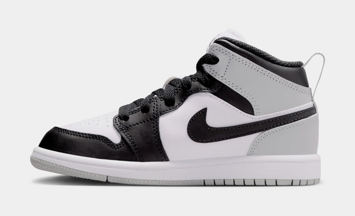 Exclusive Air Jordan 1 Mid Preschool Lifestyle Shoes (White/Light Smoke Grey/Black) — 10.5C — Back View