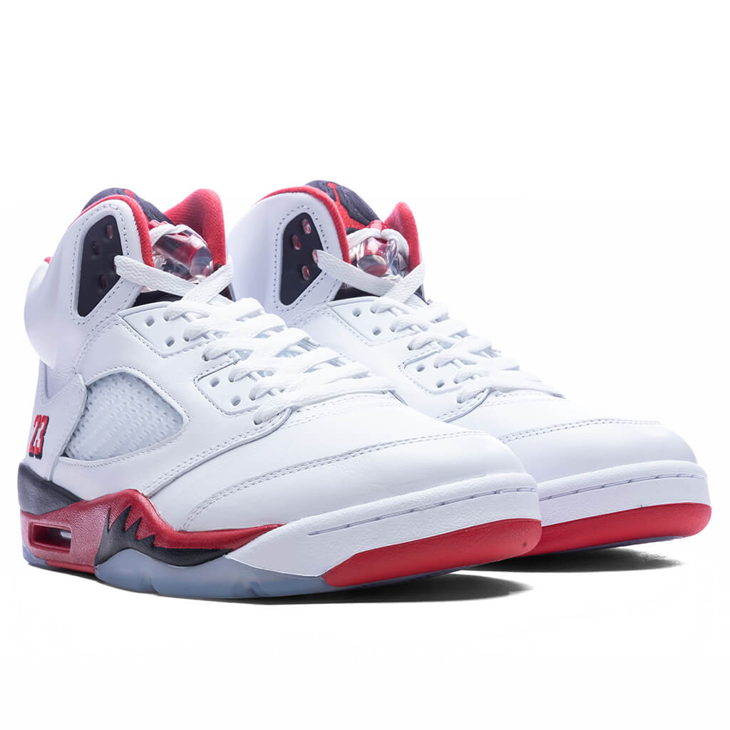 Jordan Air Jordan 5 Retro OG Fire Red 'Black Tongue' Basketball Sneakers – White/Fire Red/Black – HQ7978-101