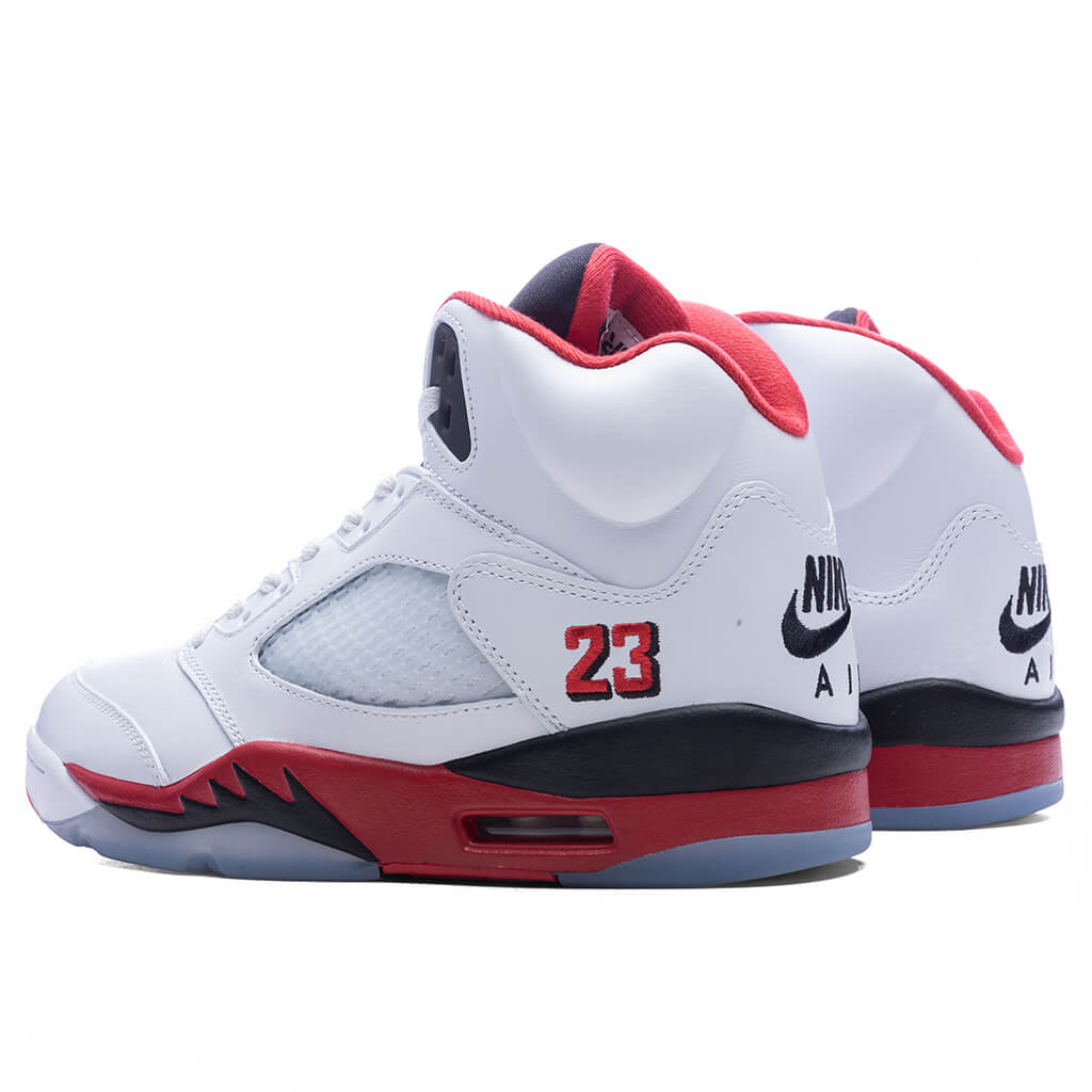 Jordan Air Jordan 5 Retro OG Fire Red 'Black Tongue' Basketball Sneakers – White/Fire Red/Black – HQ7978-101