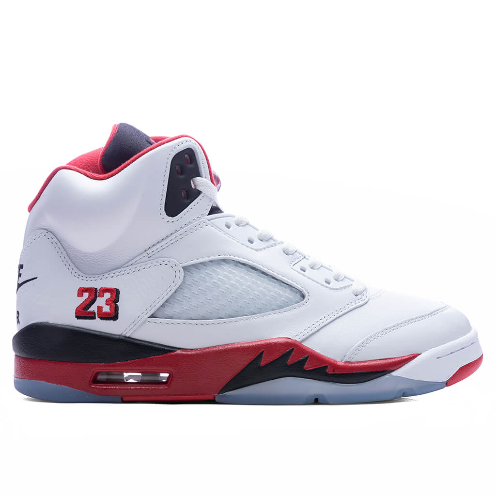 Jordan Air Jordan 5 Retro OG Fire Red 'Black Tongue' Basketball Sneakers – White/Fire Red/Black – HQ7978-101