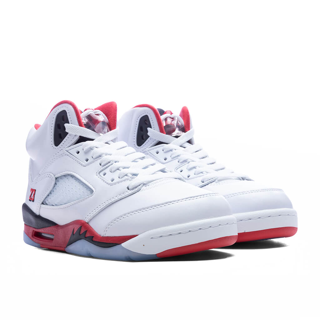 Jordan Air Jordan 5 Retro OG Fire Red 'Black Tongue' (GS) Grade School Basketball Sneakers – White/Fire Red/Black – HQ7980-101