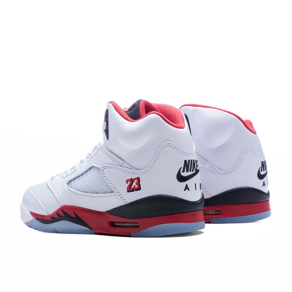 Jordan Air Jordan 5 Retro OG Fire Red 'Black Tongue' (GS) Grade School Basketball Sneakers – White/Fire Red/Black – HQ7980-101