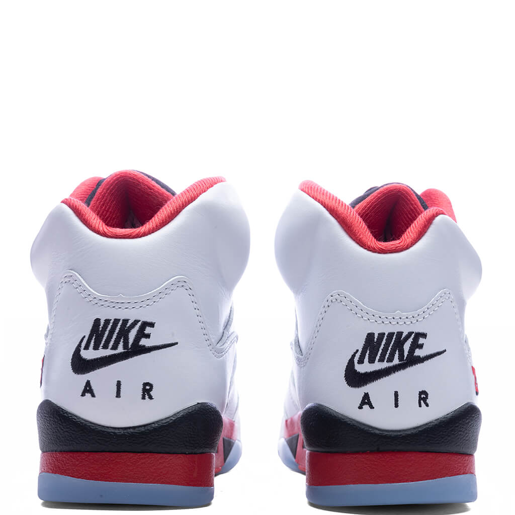 Jordan Air Jordan 5 Retro OG Fire Red 'Black Tongue' (GS) Grade School Basketball Sneakers – White/Fire Red/Black – HQ7980-101