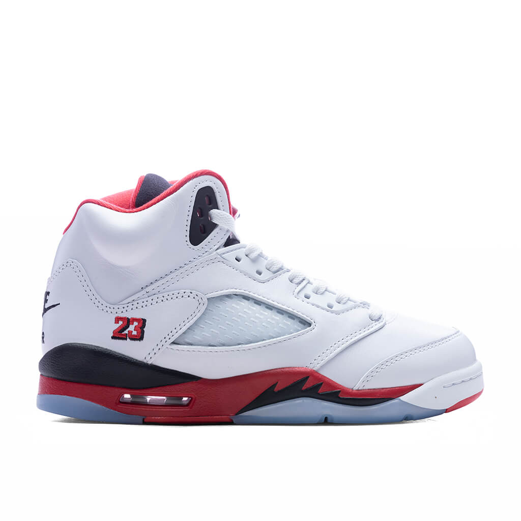 Jordan Air Jordan 5 Retro OG Fire Red 'Black Tongue' (GS) Grade School Basketball Sneakers – White/Fire Red/Black – HQ7980-101