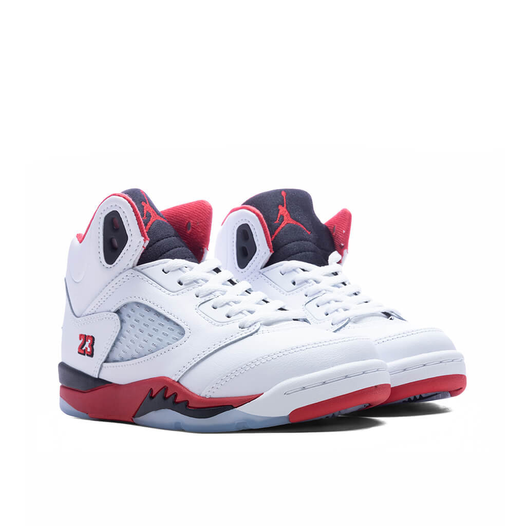 Jordan Air Jordan 5 Retro OG Fire Red 'Black Tongue' (PS) Preschool Sneakers – White/Fire Red/Black – HQ7979-101