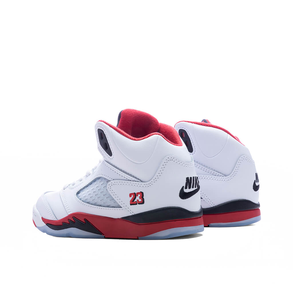 Jordan Air Jordan 5 Retro OG Fire Red 'Black Tongue' (PS) Preschool Sneakers – White/Fire Red/Black – HQ7979-101