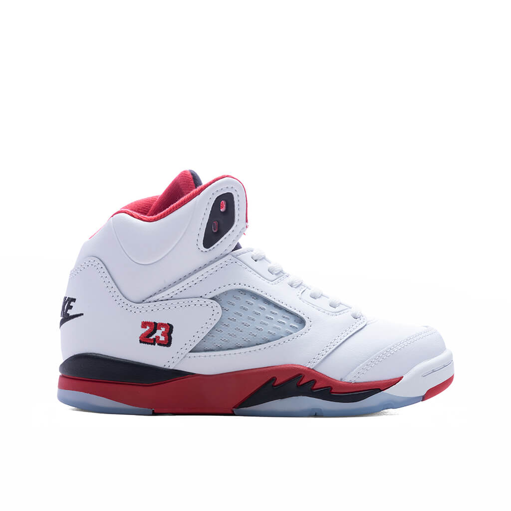 Jordan Air Jordan 5 Retro OG Fire Red 'Black Tongue' (PS) Preschool Sneakers – White/Fire Red/Black – HQ7979-101