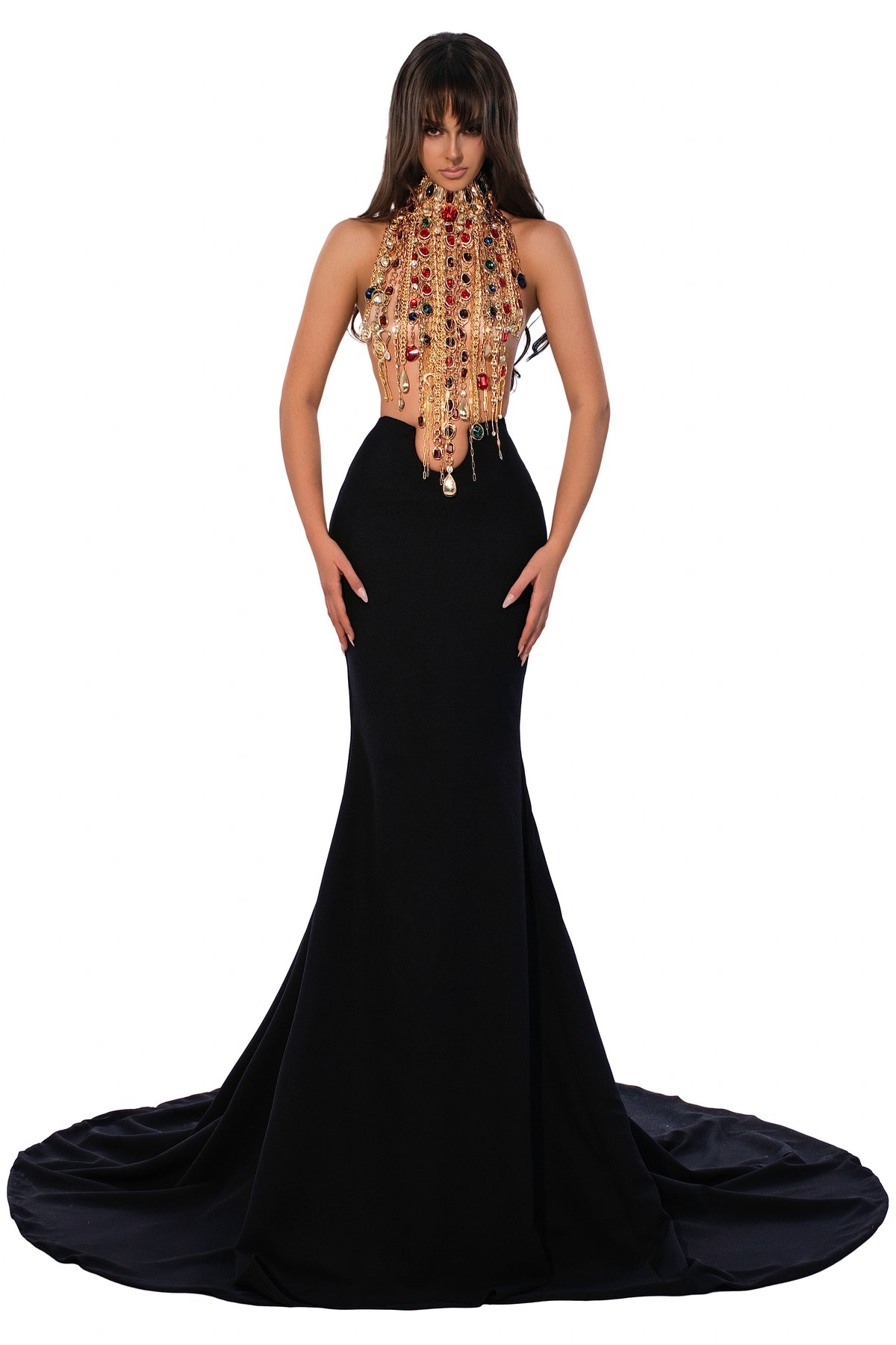 Exclusive Gilded Cascade Gown — XXS — Front View
