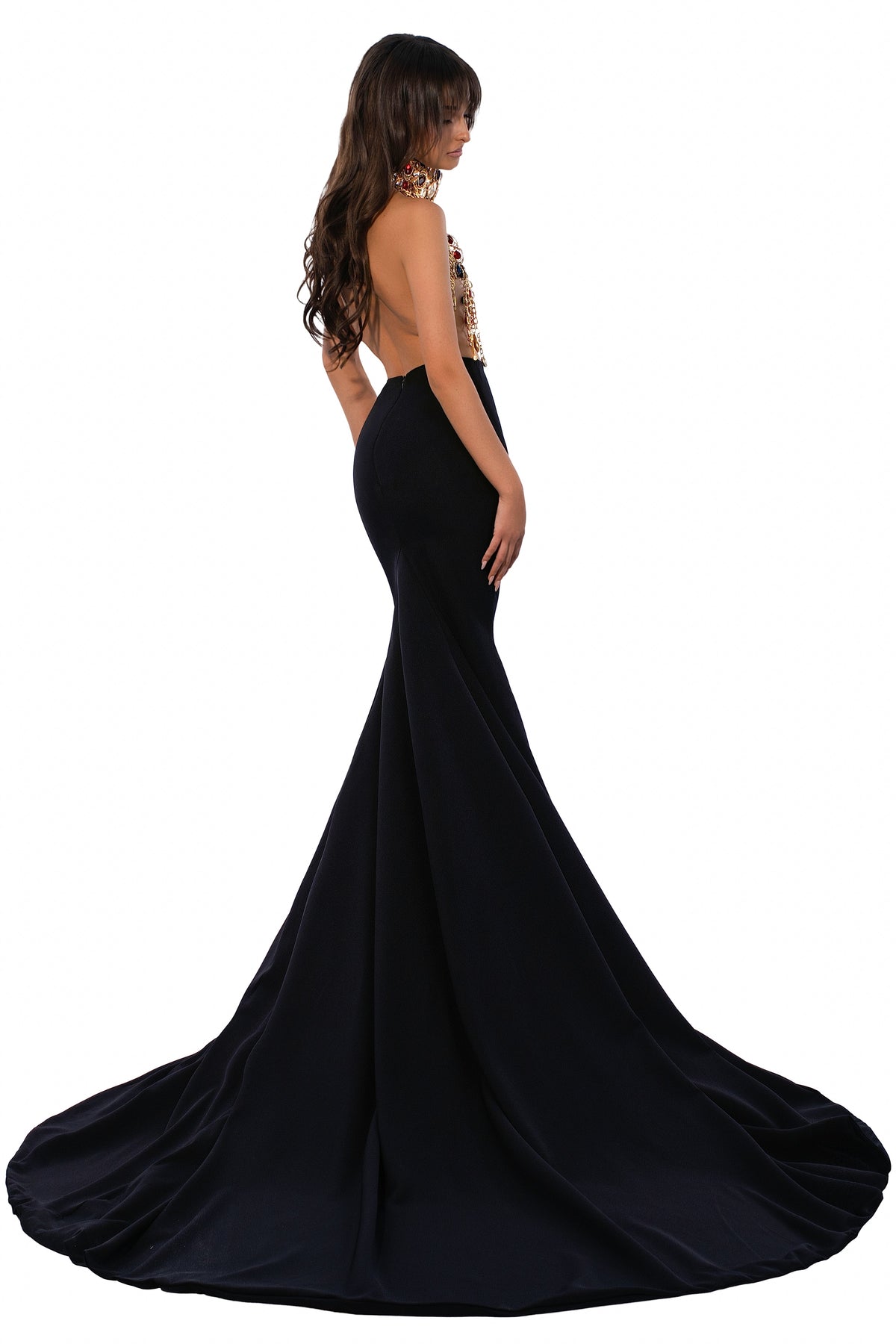 Exclusive Gilded Cascade Gown — XXS — Side View