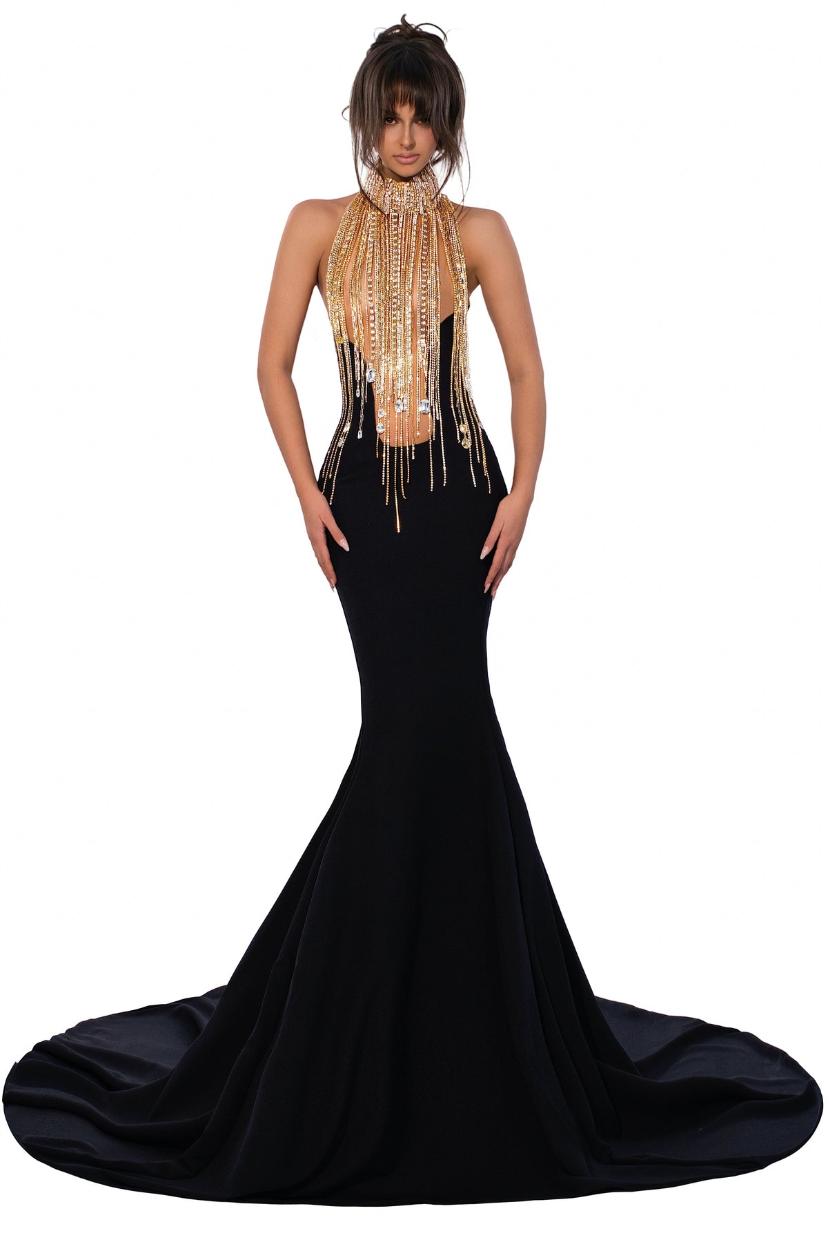 Exclusive Golden Cascade Gown — XXS — Front View