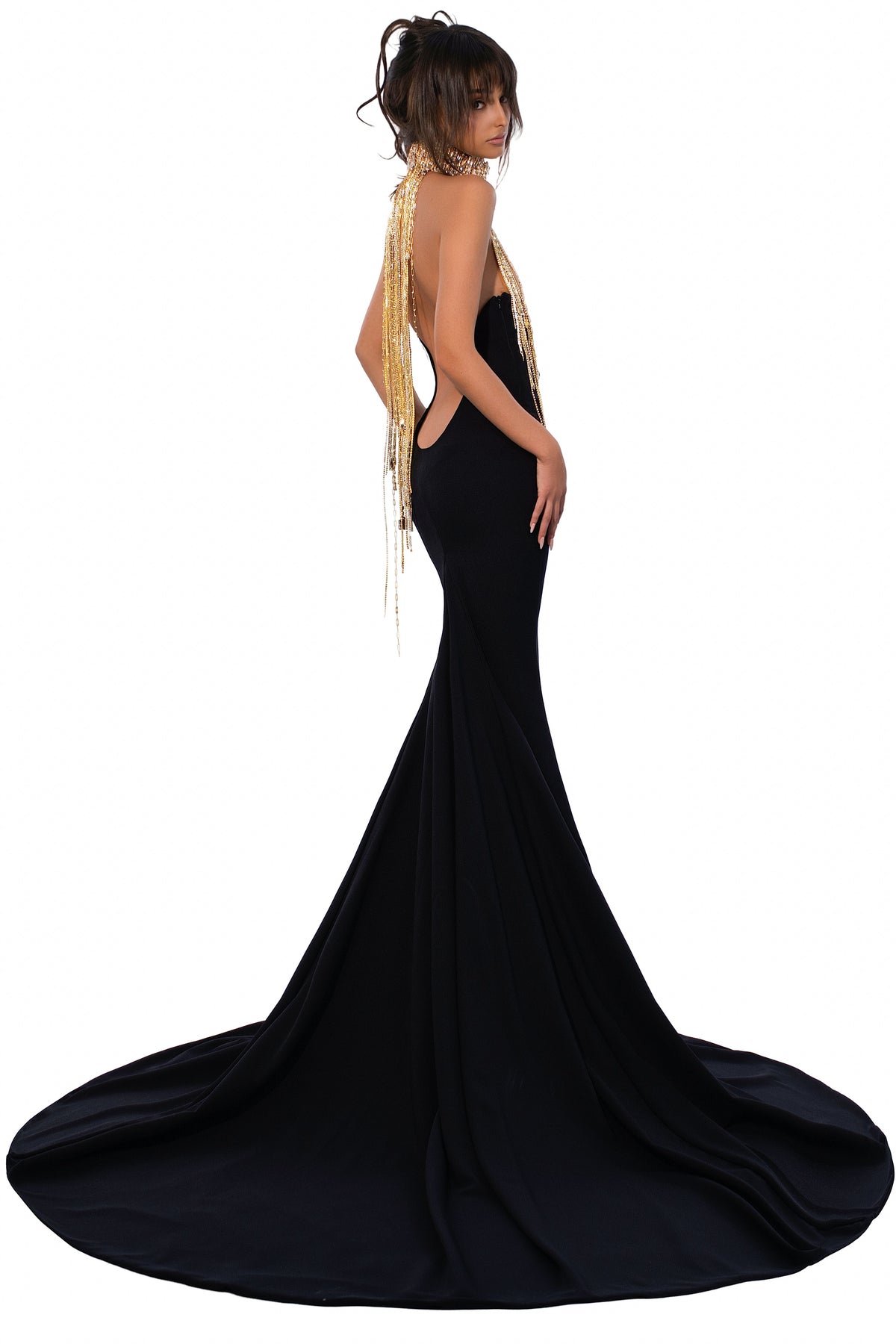 Exclusive Golden Cascade Gown — XXS — Side View