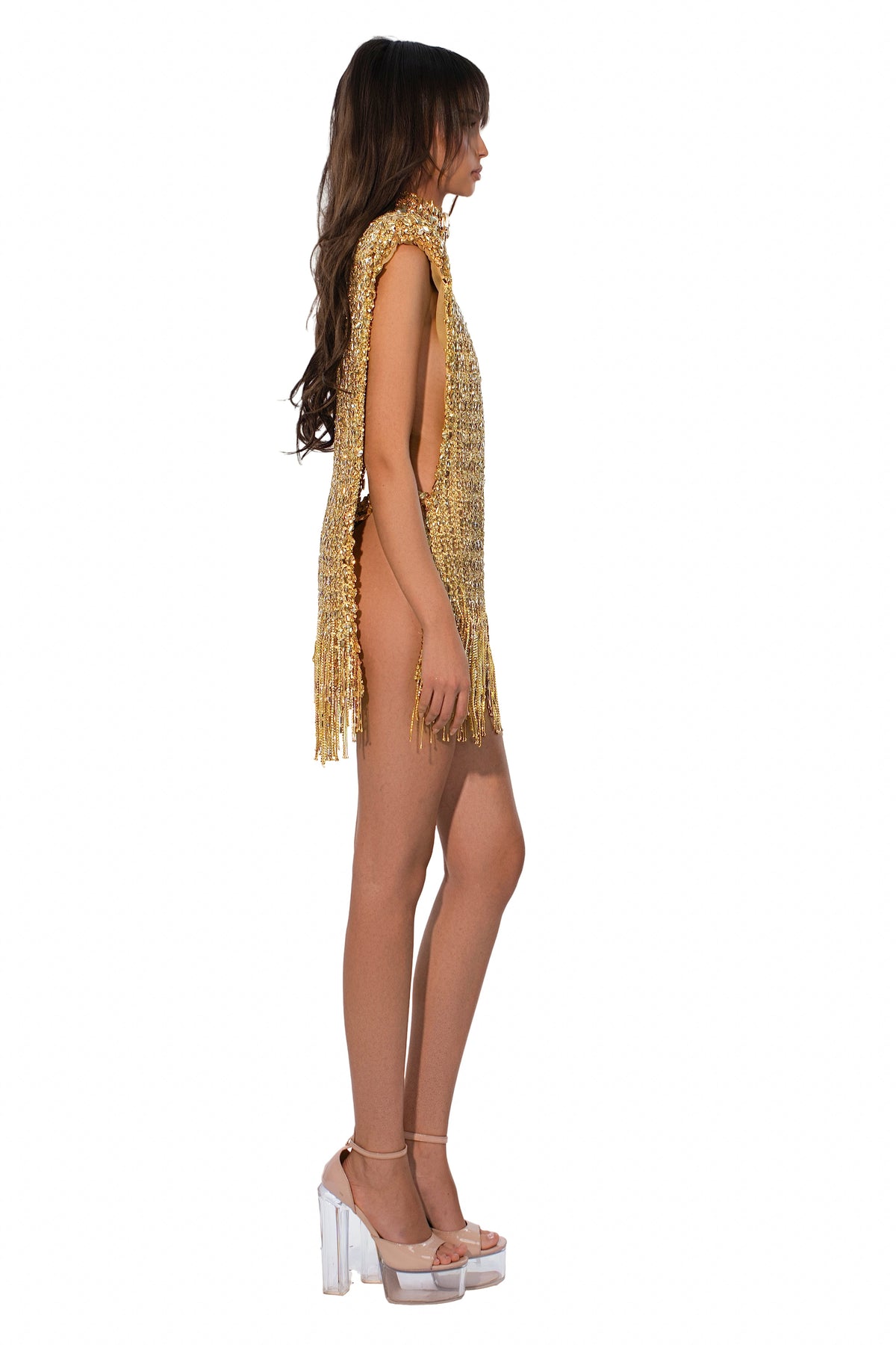 Exclusive Gilded Mini Dress — XXS — Back View