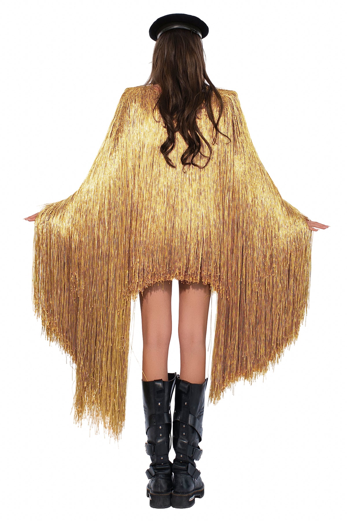 Exclusive Gilded Fringe Cape — XXS — Side View
