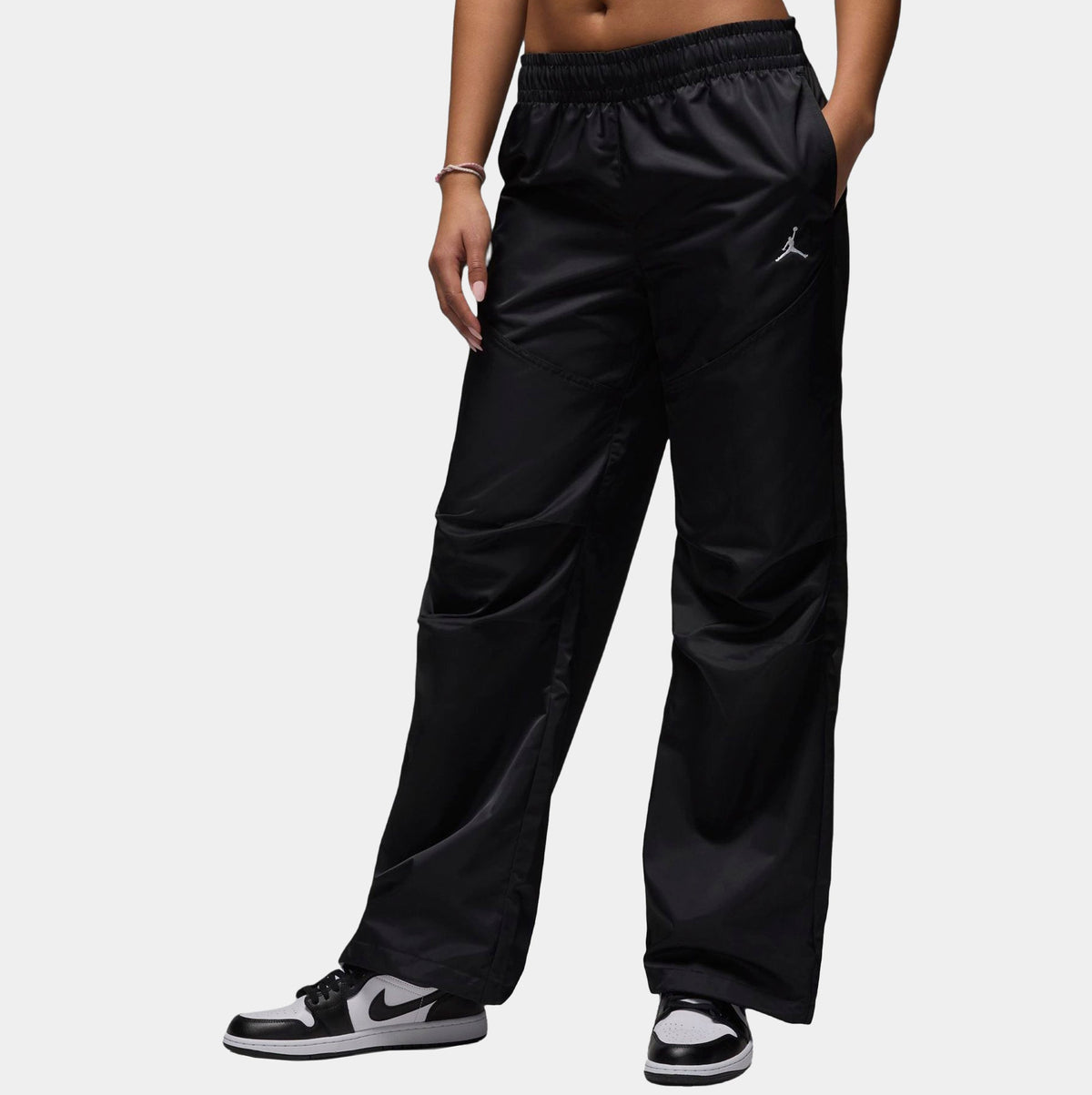 Exclusive Brooklyn Satin Womens Pants (Black/White) — XS — Front View