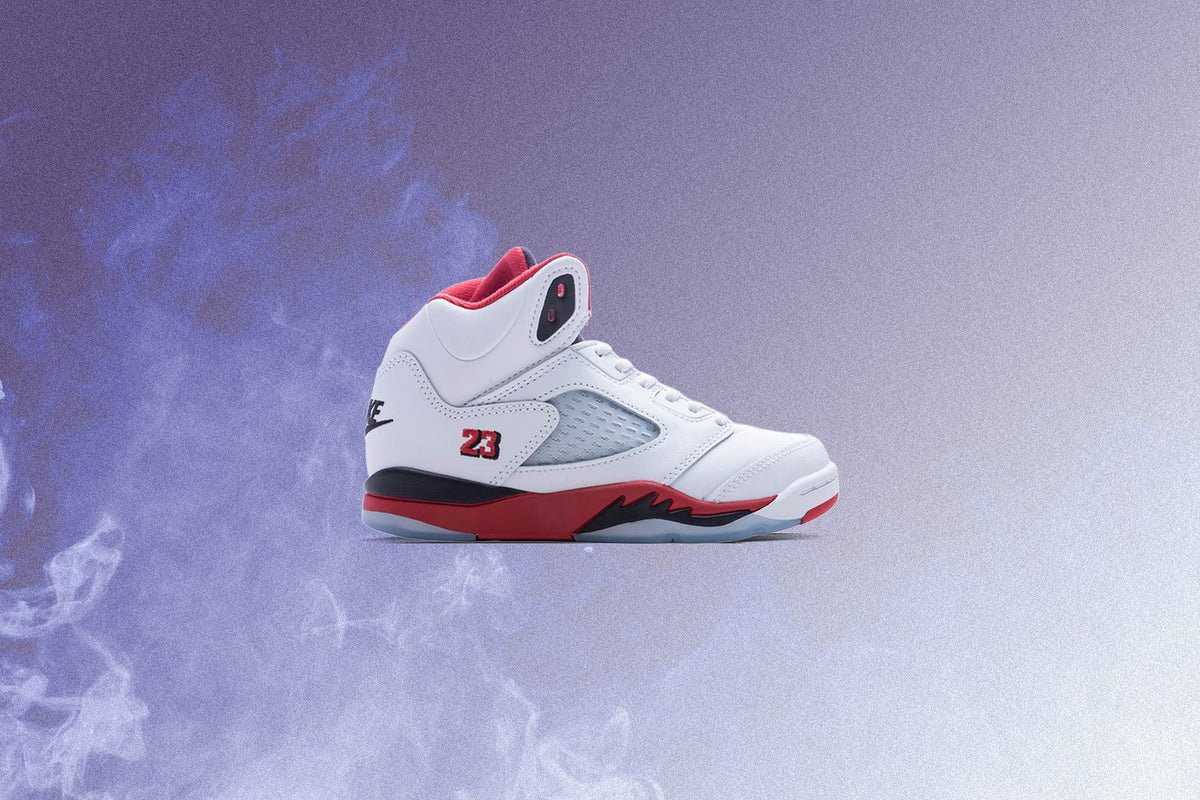 Jordan Air Jordan 5 Retro OG Fire Red 'Black Tongue' (PS) Preschool Sneakers – White/Fire Red/Black – HQ7979-101