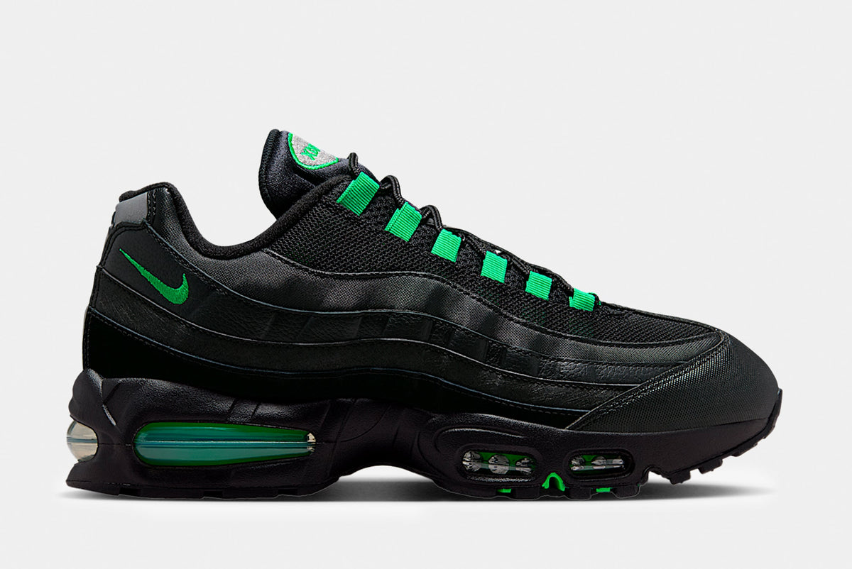 Exclusive Air Max 95 OG Black Green Shock Mens Lifestyle Shoes (Black/Black/Pearl Grey/Green Shock) — 4 — Front View