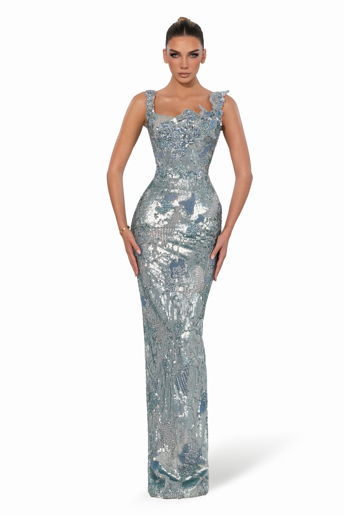 Exclusive Embellished Strap Gown (Limited Availability) — XXS — Front View