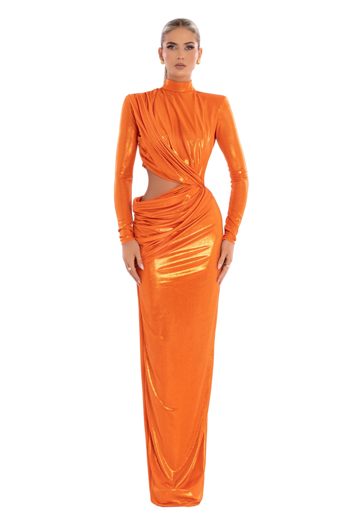 Exclusive Long Orange Dress (Limited Availability) — XXS — Front View