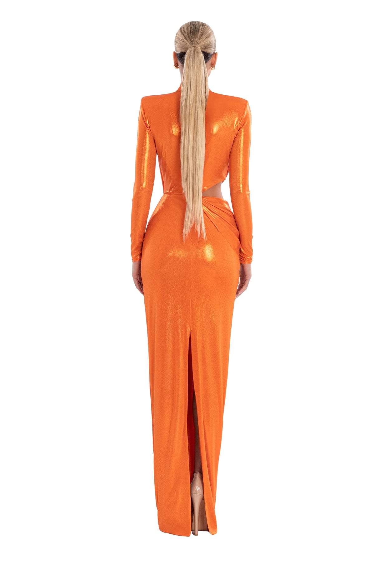 Exclusive Long Orange Dress (Limited Availability) — XXS — Side View