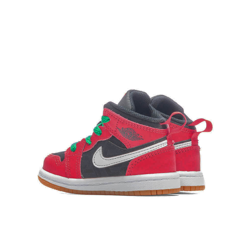 Jordan 1 Mid SE (TD) Toddler Basketball Sneakers – Black/Fire Red/Malachite – DQ8420-006