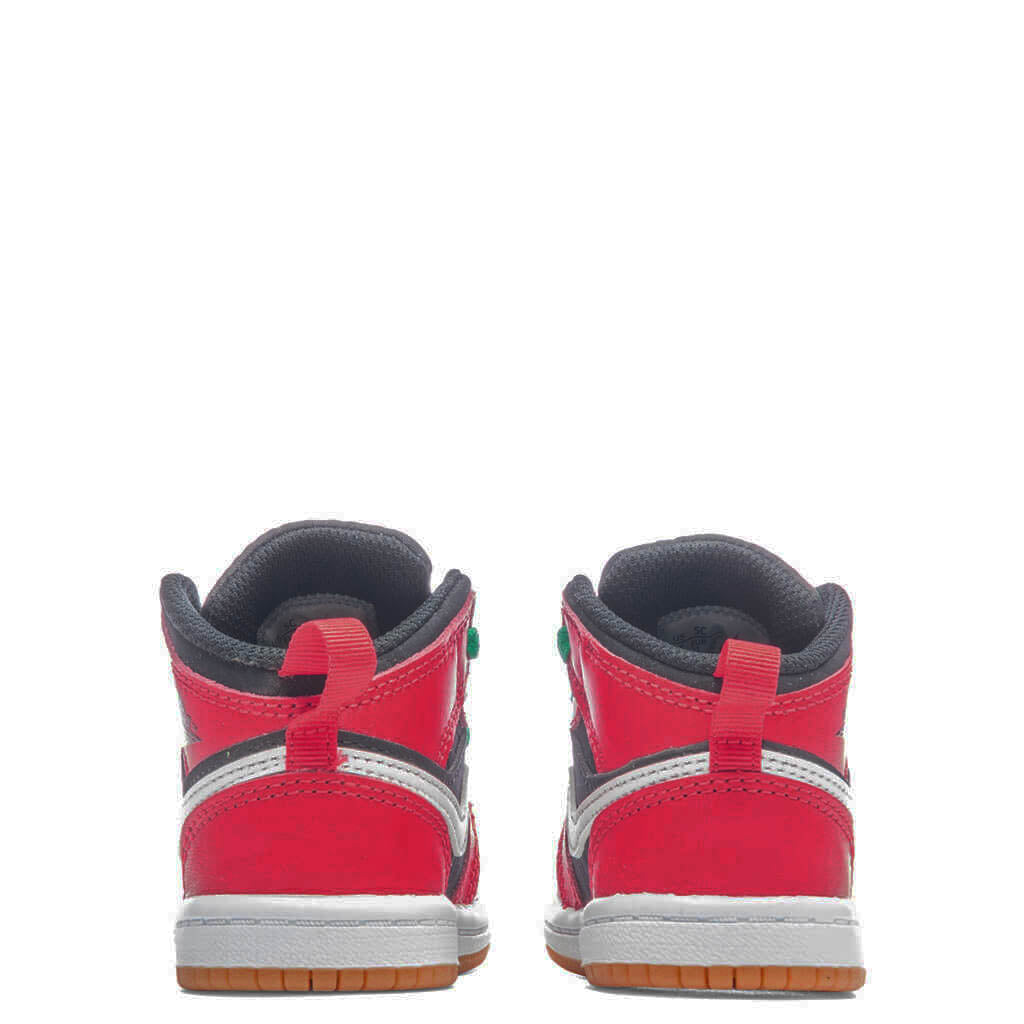 Jordan 1 Mid SE (TD) Toddler Basketball Sneakers – Black/Fire Red/Malachite – DQ8420-006