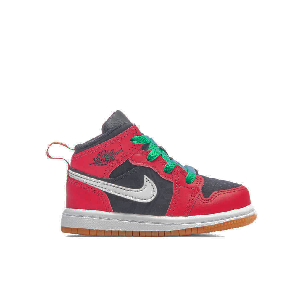 Jordan 1 Mid SE (TD) Toddler Basketball Sneakers – Black/Fire Red/Malachite – DQ8420-006