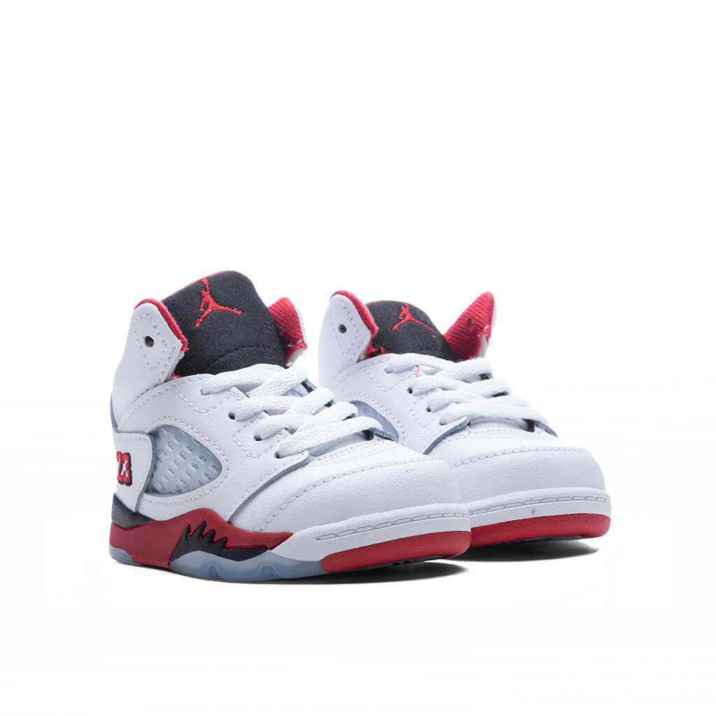 Jordan Air Jordan 5 Retro OG Fire Red 'Black Tongue' (TD) Toddler Basketball Sneakers – White/Fire Red/Black – HQ7981-101