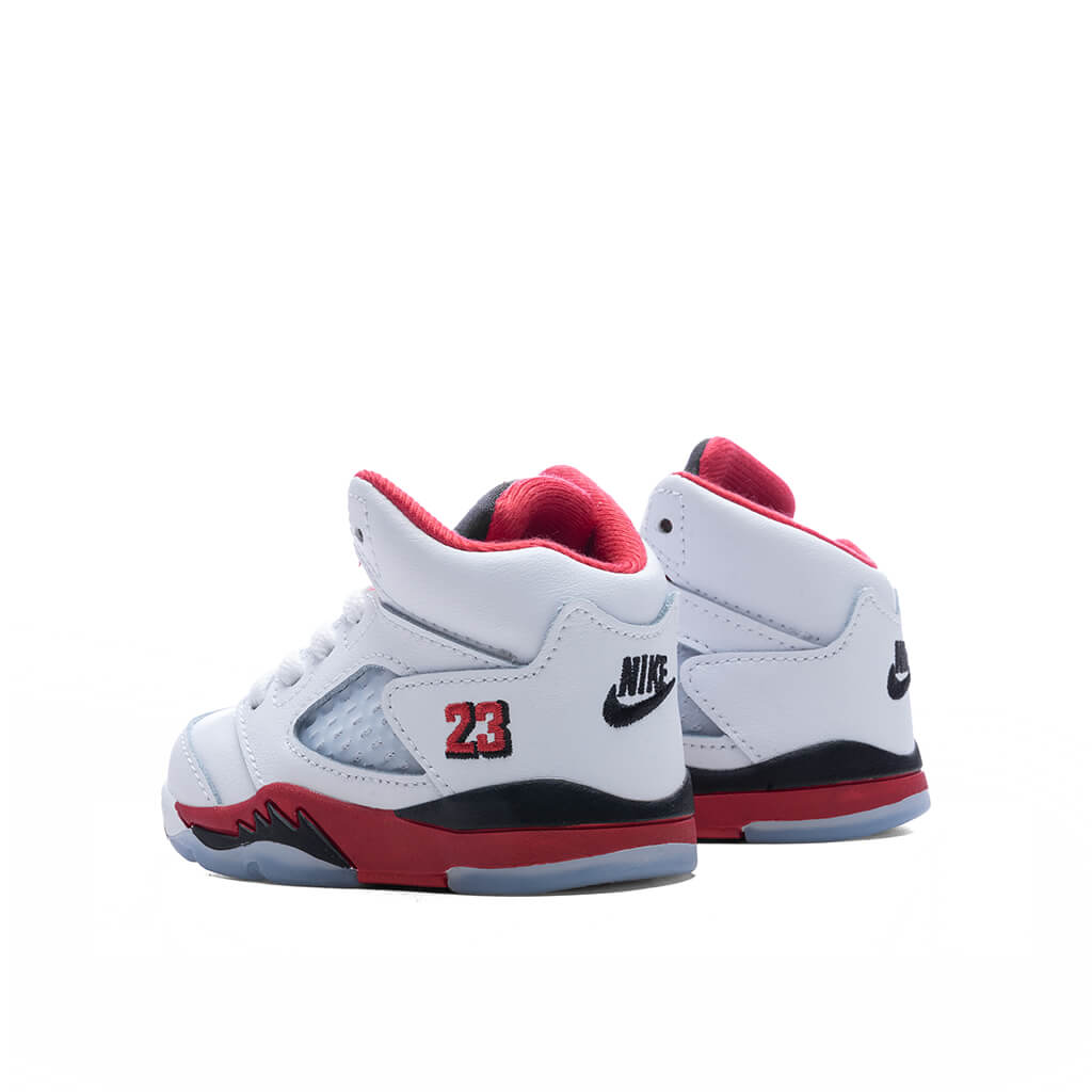 Jordan Air Jordan 5 Retro OG Fire Red 'Black Tongue' (TD) Toddler Basketball Sneakers – White/Fire Red/Black – HQ7981-101