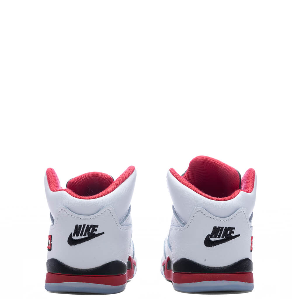 Jordan Air Jordan 5 Retro OG Fire Red 'Black Tongue' (TD) Toddler Basketball Sneakers – White/Fire Red/Black – HQ7981-101