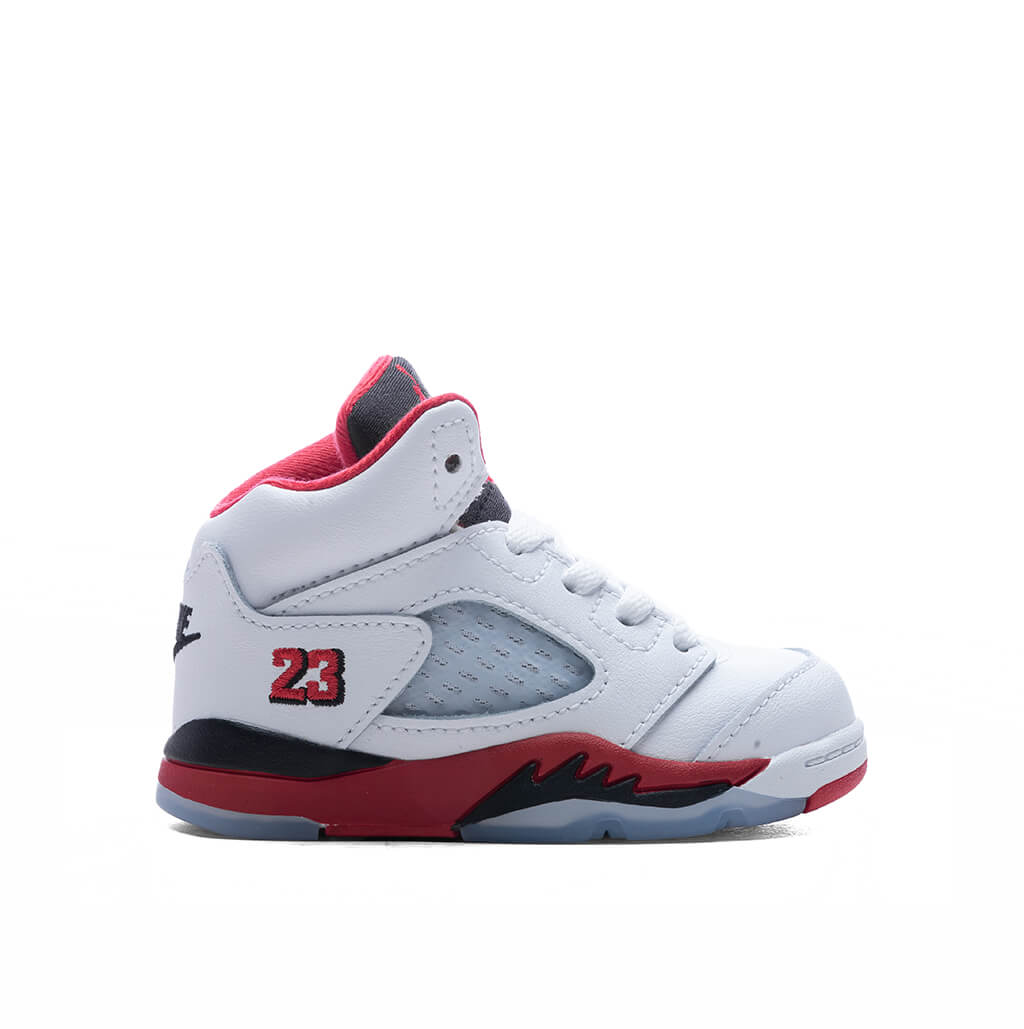 Jordan Air Jordan 5 Retro OG Fire Red 'Black Tongue' (TD) Toddler Basketball Sneakers – White/Fire Red/Black – HQ7981-101